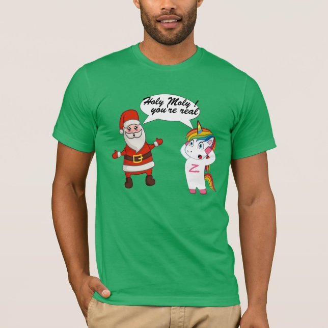 Santa Unicorn Surprise Meet Unisex Funny jul T Shirt (Framsida)
