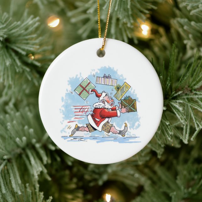 Santa Unprepared round ceramic ornament (Träd)