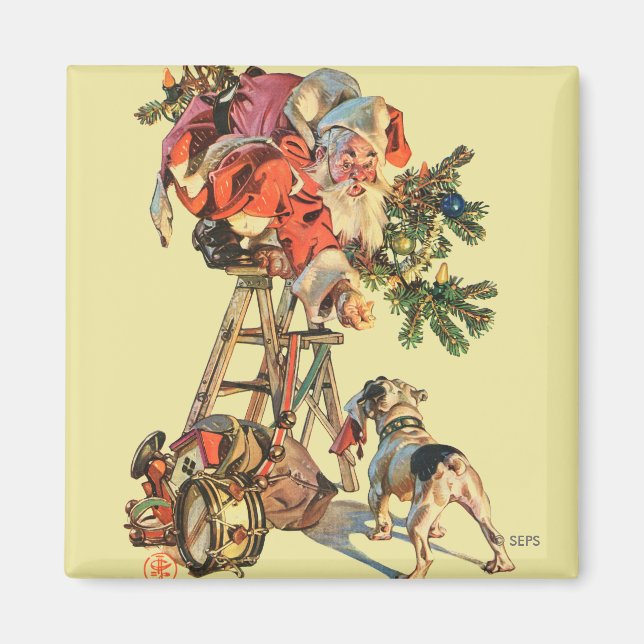 Santa Up a Ladder Magnet (Framsidan)