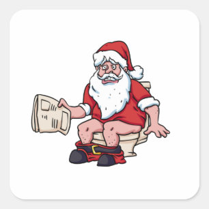 Santa Using Toilet Fyrkantigt Klistermärke