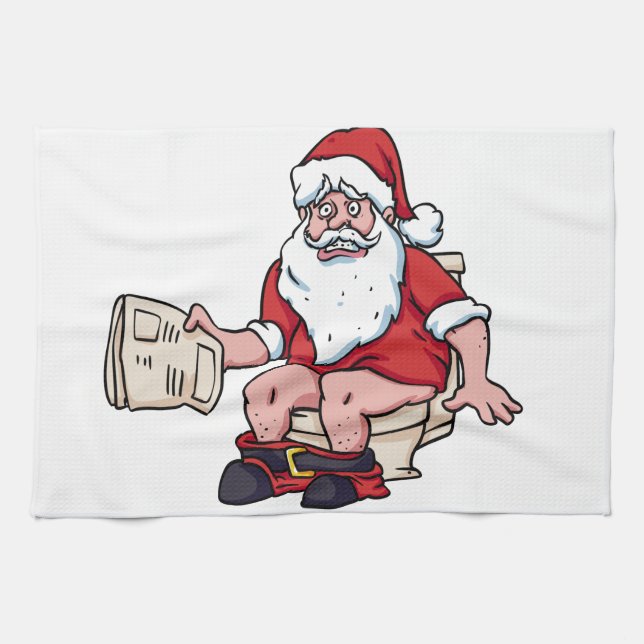 Santa Using Toilet Kökshandduk (Horisontell)