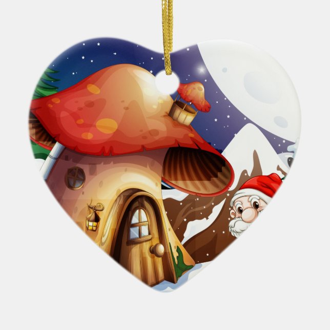 Santa utanför champinjonhuset julgransprydnad keramik (Framsidan)