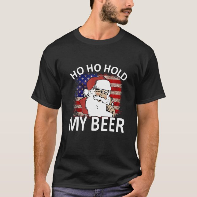 Santa Värd Holhold Mitt Beer American Flagga Ugly  T Shirt (Framsida)