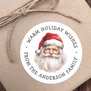 Santa vattenfärg varma vinterönskningar runt klistermärke