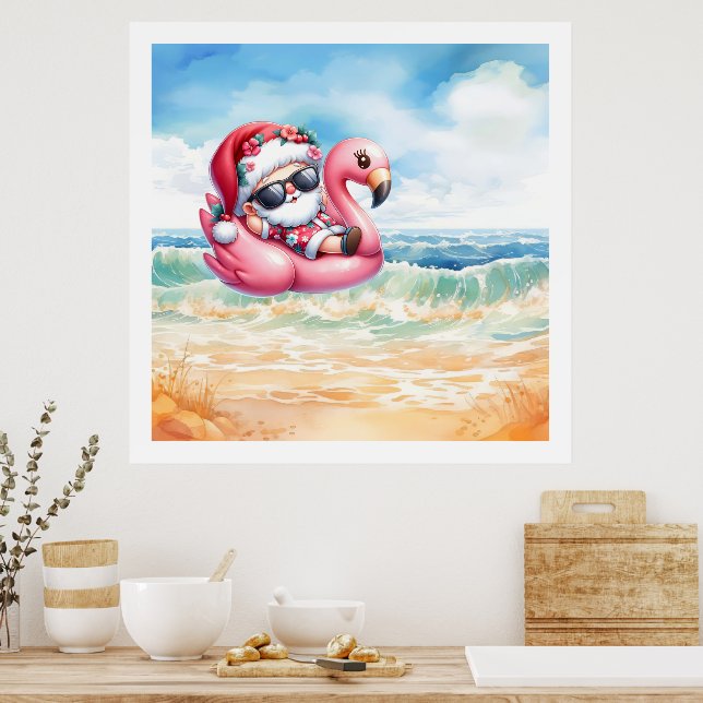 Santa vid Beach-julen i juli Poster (Kök)