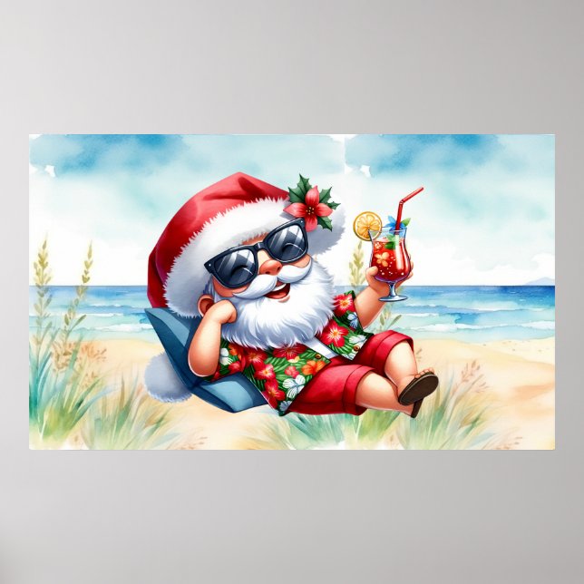 Santa vid Beach-julen i juli Poster (Framsidan)