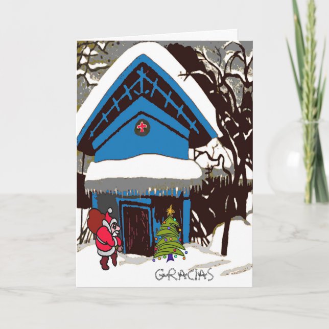 Santa vid Chalet jul, Gracia Helgkort (Framsida)