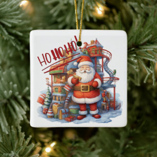 Santa vid hans Leksak fabrik Julgransprydnad Keramik