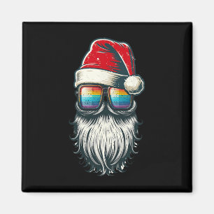 Santa Vintage Glasses Rainbow jul Santa Hat Magnet