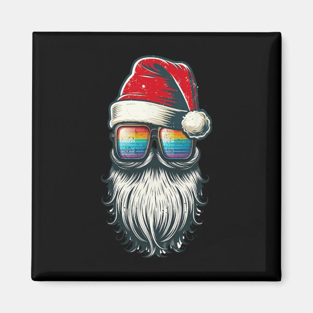 Santa Vintage Glasses Rainbow jul Santa Hat Magnet (Framsidan)