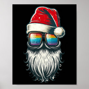 Santa Vintage Glasses Rainbow jul Santa Hat Poster