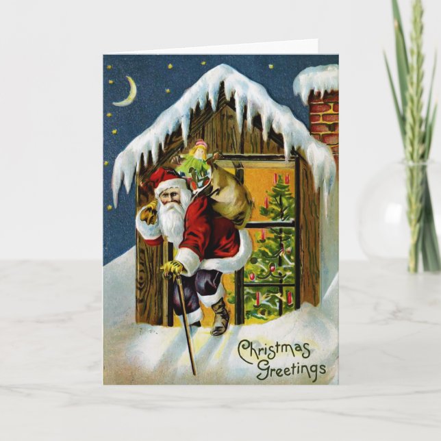 Santa vintagejulkort helgkort (Framsida)