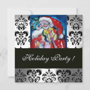 SANTA & VIOLIN, RÖD SVART VIT DAMASK MONOGRAM INBJUDNINGAR