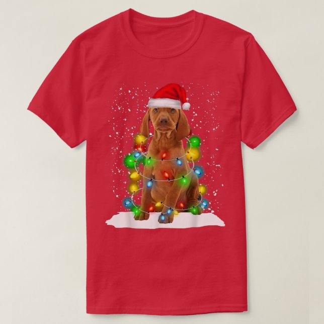 Santa Vizsla Christmas Light Pajama Dog Xmas Match T Shirt (Design framsida)