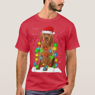 Santa Vizsla Christmas Light Pajama Dog Xmas Match T Shirt