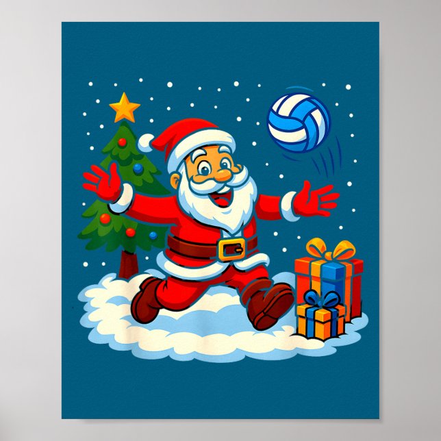 Santa Volleyball Playing Srt Christmas Tree Xmas P Poster (Framsidan)