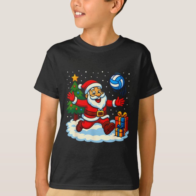 Santa Volleyball Playing Srt Christmas Tree Xmas P T Shirt (Framsida)