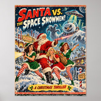 Santa vs. de kosmiska snömän Retro jul Poster