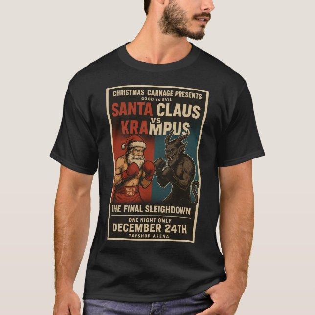 Santa vs Krampus Fight Night Christmas Shirt – Dar T (Framsida)