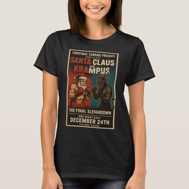 Santa vs Krampus Fight Night Christmas Shirt – Dar T (Framsida)