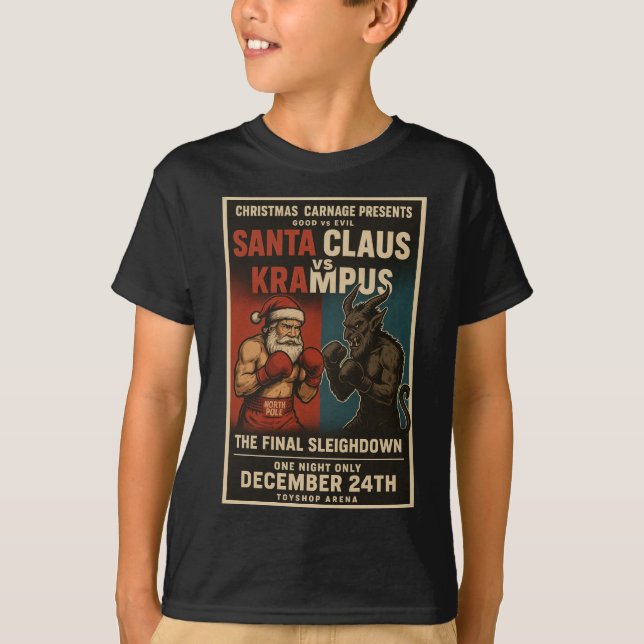 Santa vs Krampus Fight Night Christmas Shirt – Dar T Shirt (Framsida)