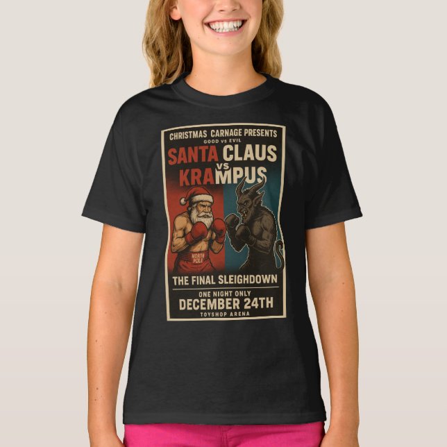 Santa vs Krampus Fight Night Christmas Shirt – Dar T Shirt (Framsida)