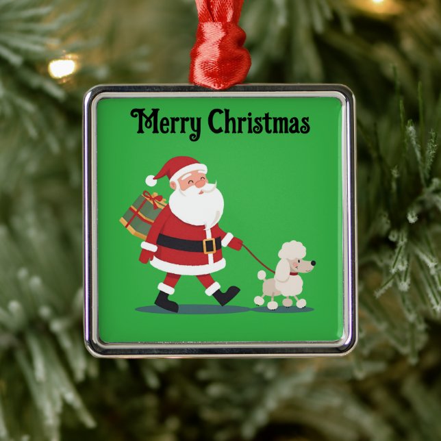 Santa walking a poodle Christmas holiday Ornament (Träd)