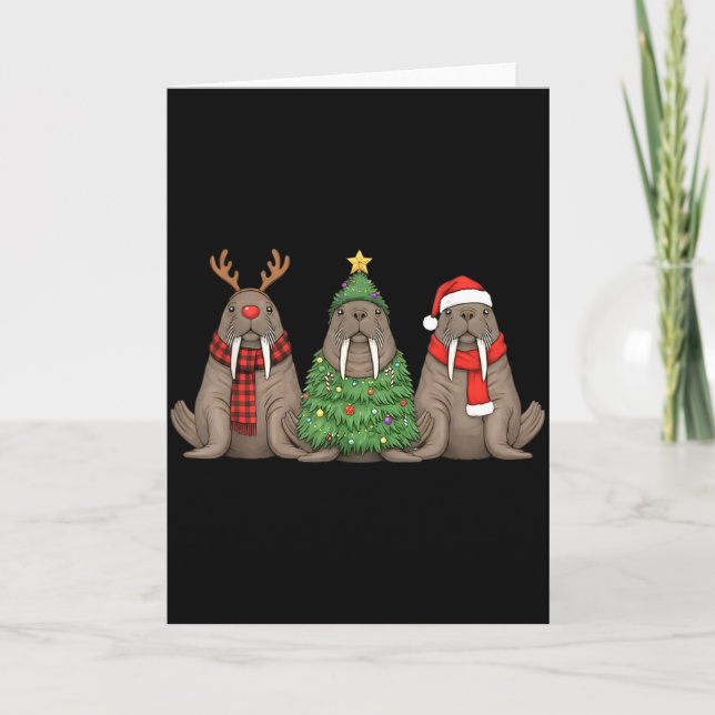 Santa Walrus Christmas Tree Walrus Lover Animal Xm Kort (Framsida)