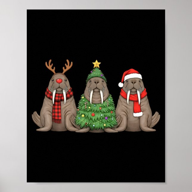 Santa Walrus Christmas Tree Walrus Lover Animal Xm Poster (Framsidan)