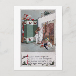 Santa Wating bakom skärm Helg Vykort