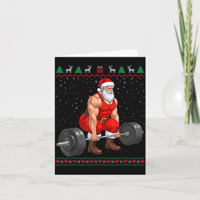 Santa Weightlifting Christmas Deadlift Gym Ugly Sw Kort (Framsida)