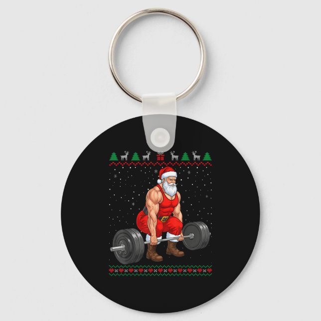 Santa Weightlifting Christmas Deadlift Gym Ugly Sw Nyckelring (Framsida)
