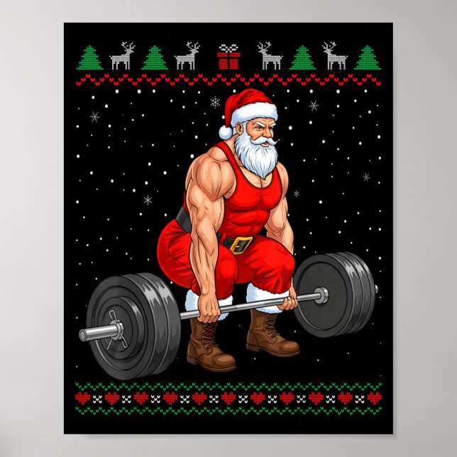 Santa Weightlifting Christmas Deadlift Gym Ugly Sw Poster (Framsidan)