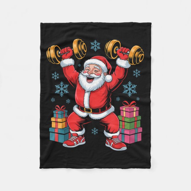 Santa Weightlifting Fitness Gym Training Christmas Fleecefilt (Framsidan)