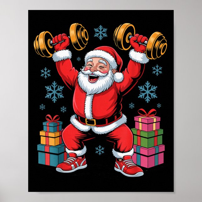 Santa Weightlifting Fitness Gym Training Christmas Poster (Framsidan)