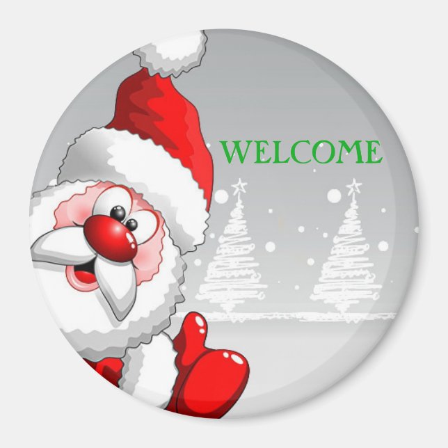 Santa WELCOME Round Magnet (Framsidan)