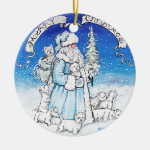 Santa Westies Julgransprydnad Keramik