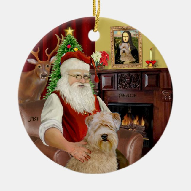 Santa-Wheaten Terrier Julgransprydnad Keramik (Framsidan)