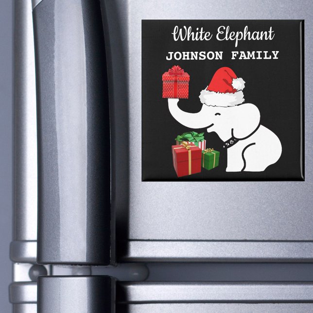 Santa White Elephant Ditt namn Julkök Magnet (Santa White Elephant Your Name Christmas Kitchen Magnet)