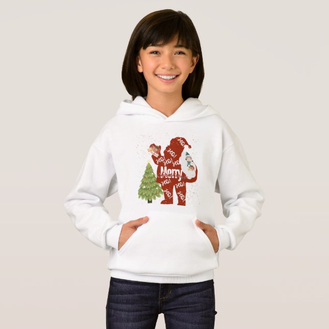 SANTA WHITE HOODIE - WOMEN/KIDS T SHIRT (Hel framsida)