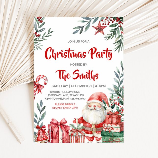 Santa Winter jul Party Inbjudningar (Winter Santa Christmas Party Invitation)