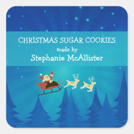 Santa Winter Scene Helgdag Baking Stickers Fyrkantigt Klistermärke