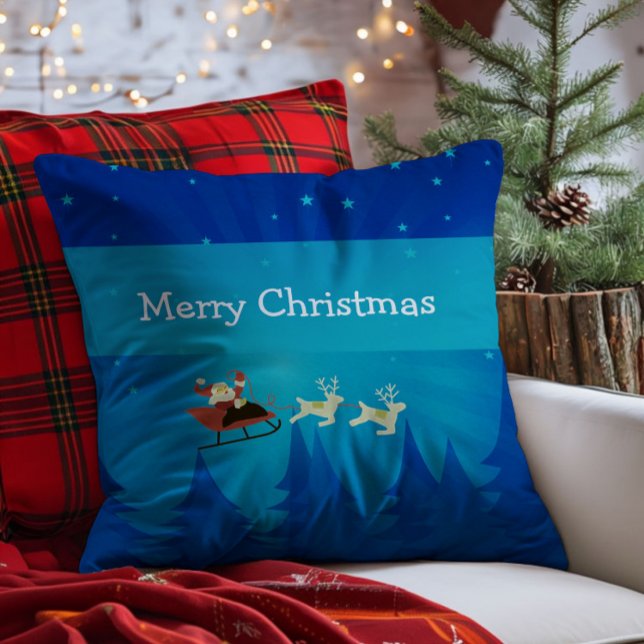 Santa Winter Scene Pillow Kudde (Santa Winter Scene Throw Pillow)