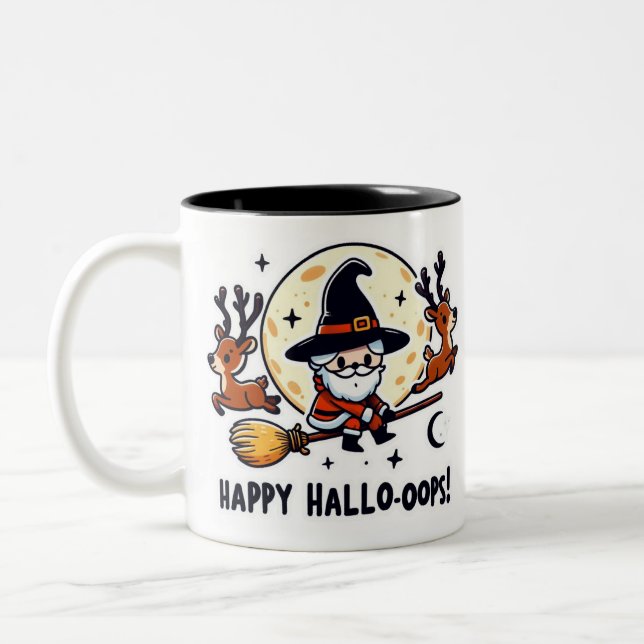 Santa Witch Broom Ride Mugg – Halloween-Julen (Vänster)