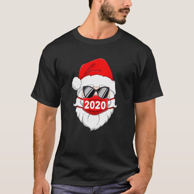 Santa With Ansikte Mask jul 2020-familjen Pajamas T Shirt (Framsida)