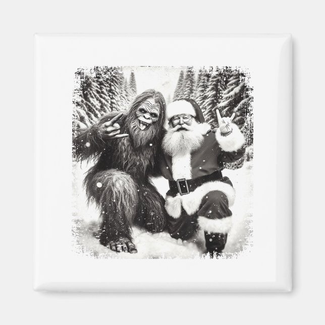 Santa With Bigfoot Christmas Lights Funny Sasquatc Magnet (Framsidan)