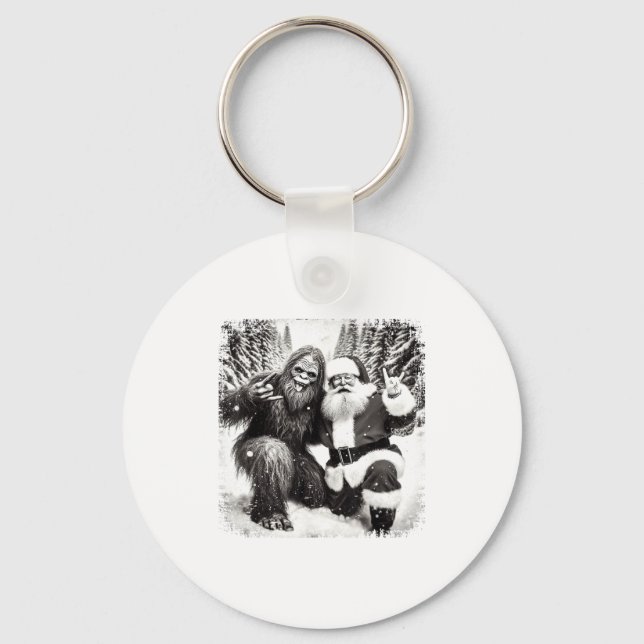 Santa With Bigfoot Christmas Lights Funny Sasquatc Nyckelring (Framsida)