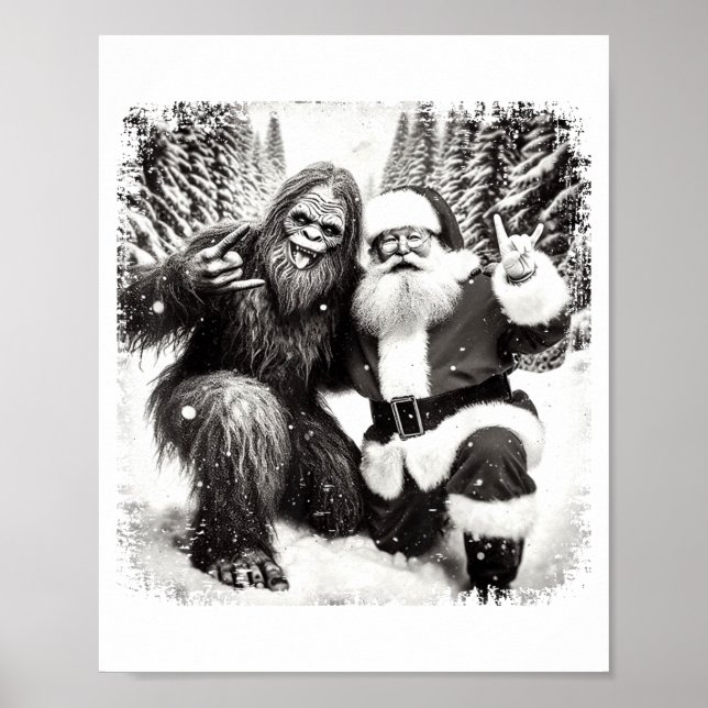 Santa With Bigfoot Christmas Lights Funny Sasquatc Poster (Framsidan)