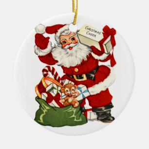 Santa With Box of jul Cheer Vintage Ornament