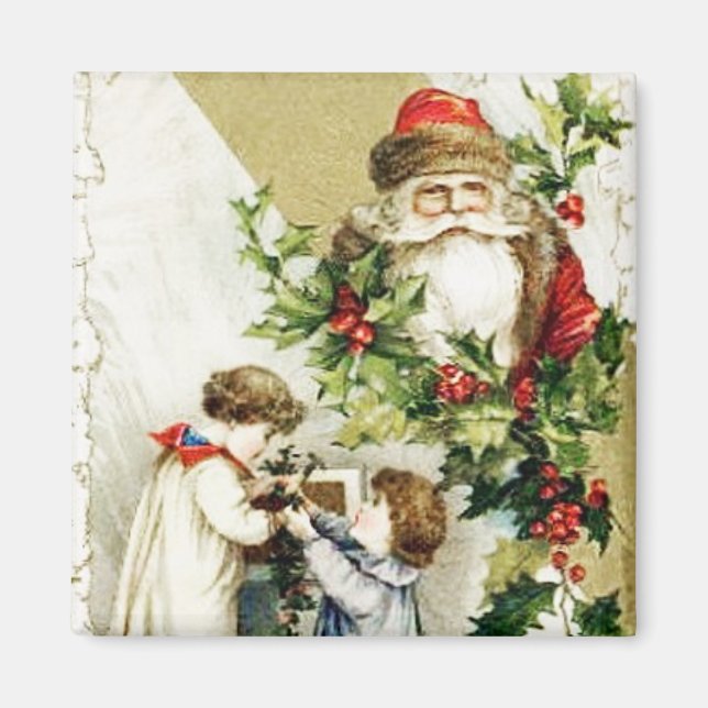 Santa With Children Vintage Magnet (Framsidan)